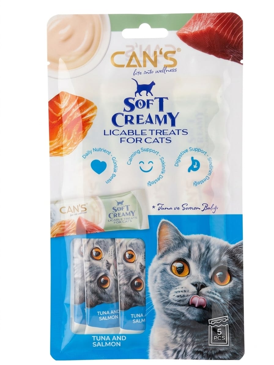 CAN’S Soft Creamy Tuna ve Somon Balıklı Sıvı Kedi Ödül Maması (5x14gr)