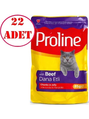 Proline Jöle İçinde Et Parçacıklı Dana Etli Yaş Kedi Maması (22 x 85g)