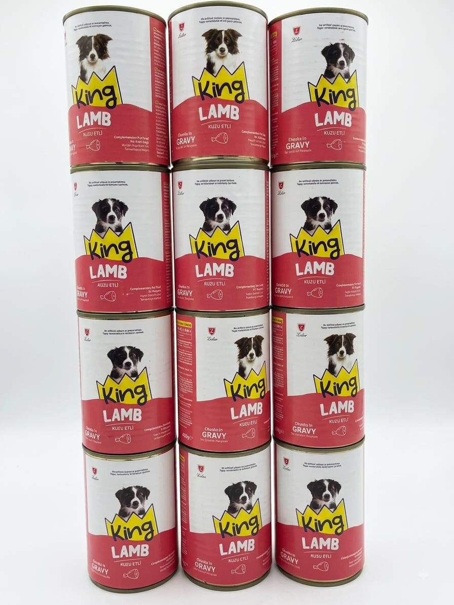 King Kuzu Etli Soslu Konserve Yetişkin Köpek Yaş Maması (400 g x 12 Adet)