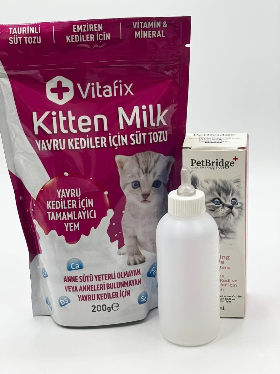 Vitafix Yavru Kedi Süt Tozu (200 g) + PetBridge Besleme Biberon Seti (100 ml) – Yavru Kedi Bakım Seti