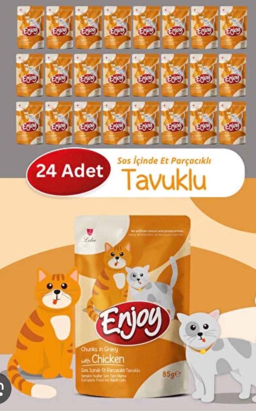 Enjoy Sos İçinde Et Parçacıklı Tavuklu Yetişkin Kedi Maması (24 x 85g)