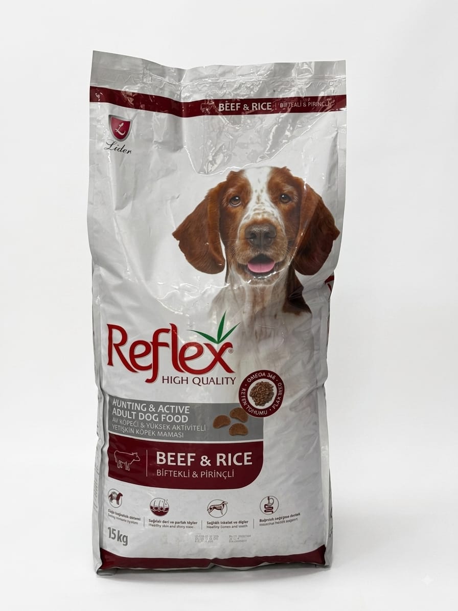 Reflex Biftekli ve Pirinçli Av Köpeği & Yüksek Aktiviteli Yetişkin Köpek Maması (15 kg)